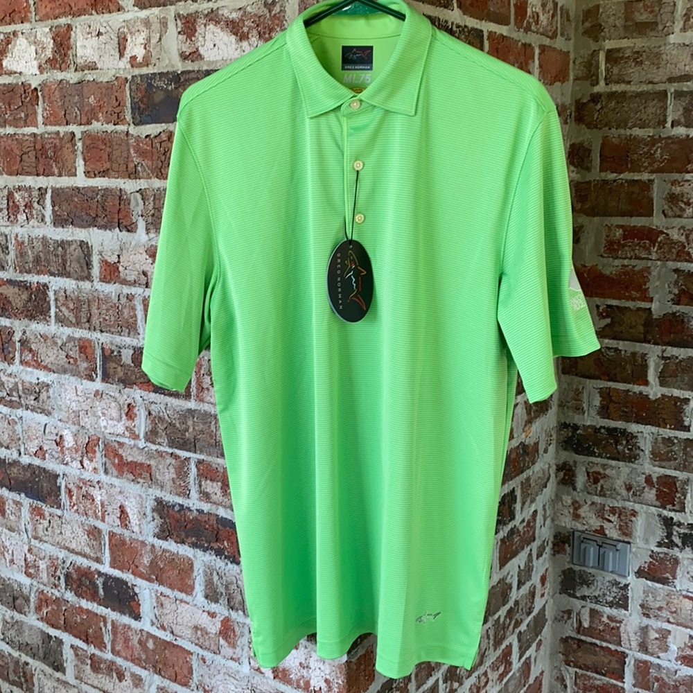 Greg Norman golf polo striped lime green